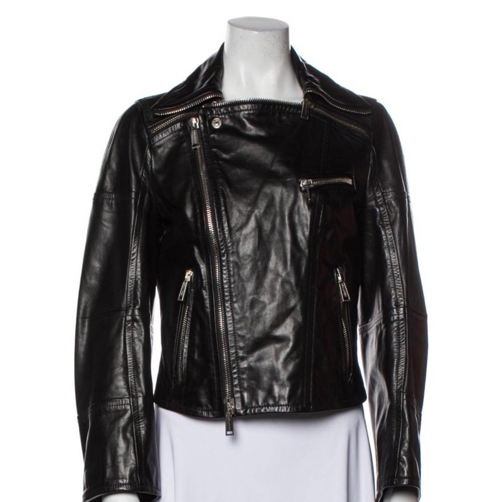 DSQUARED2 Black Asymmetrical Leather Moto Jacket